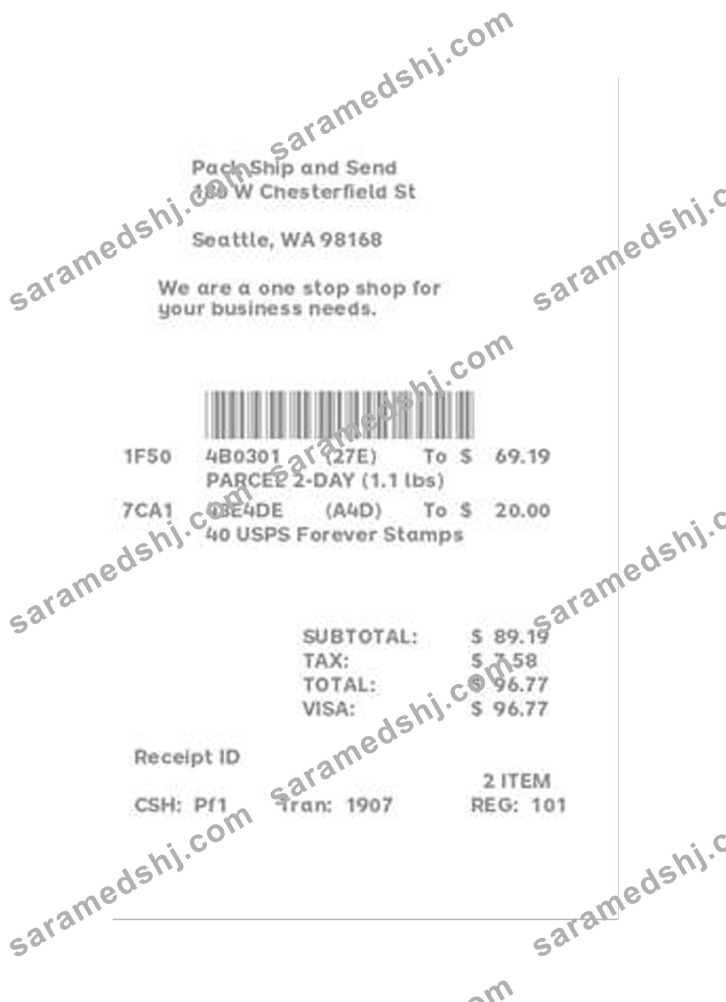 SHIPPING STORE receipt
